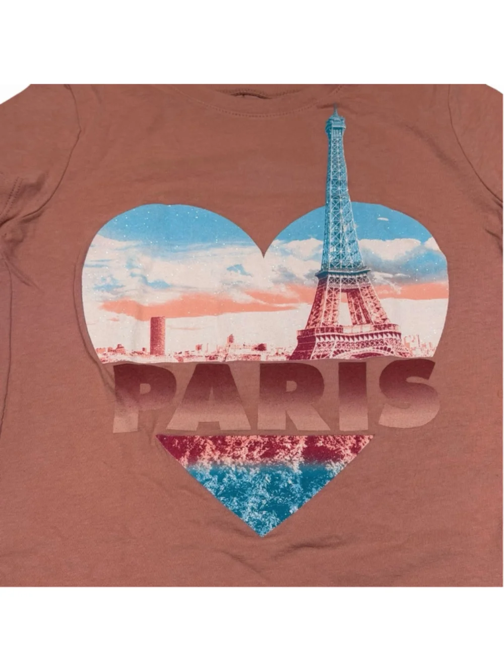 Girls The Place Paris Eiffel Tower Heart Graphic T Shirt Pink Short Sleeve M 7/8